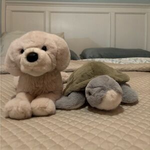 Source Unknown Plush Dog and Turtle Toy Pair - Beige, Olive, Gray